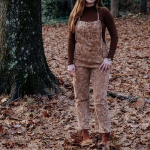 Brown Caramel Paisley Button Up Overalls